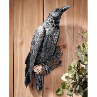 Gothic Messenger 18 " Black Raven Bird On Perch Wall Statue Sculpture Nevermore