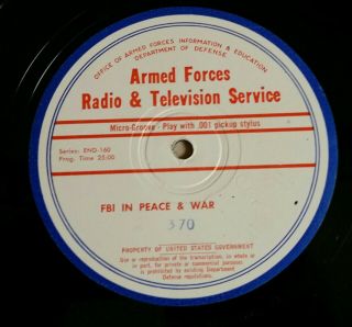 ☆ Fbi In Peace & War,  2 ☆ Afrs 16 " Transcription Disc ☆ 50 