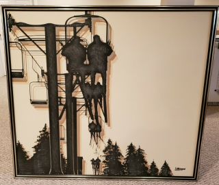 Letterman Framed Mid Century Modern Art Geometric Ski Lift Painting