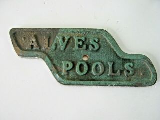 Vintage Cast Metal 6 " X 2 1/4 " Swimming Pool Wall Builders Sign Plaque
