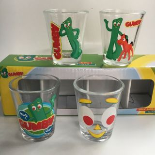 (4) Retro Fun Gumby Shot Glasses - Claymation Stop Motion Art Clokey - Nib