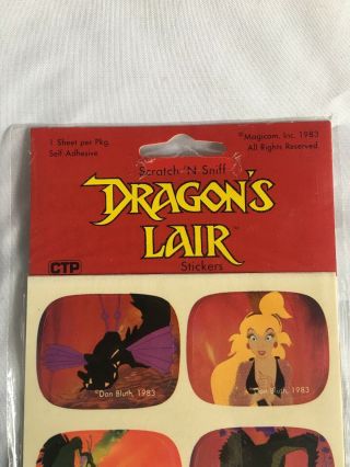 Package DRAGONS LAIR 1984 Scratch N Sniff Stickers DON BLUTH 5141 Dragon 2