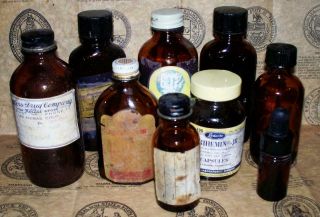 Antique/vintage Brown Medicine Pharmacy Pharmaceutical Apothecary Bottles