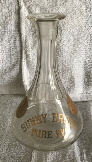 Rare Sunny Brook Pure Rye Whiskey Decanter St Louis Worlds Fair 1904 Award