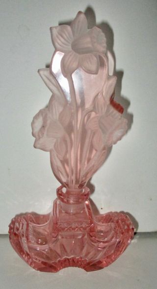 Vintage Wolfle Cut Glass Perfume Bottle Pink Daffodyl Stopper