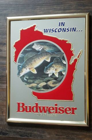 Vintage Wisconsin Budweiser King Of Beers Collectors Edition Walleyes Mirror