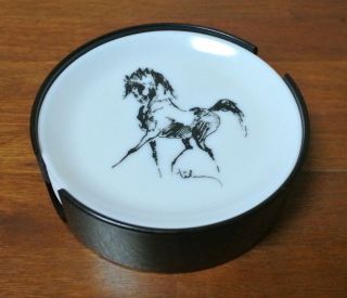 Vintage French Horse Drawings Coasters Set Mid Century Modern Coraline France