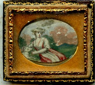The Faithful Mistress: Tiny 18th Century Miniature Of The Beloved And Her Dog