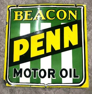 Beacon Penn Motor Oil Porcelain Enamel Sign 30 X 30 Inches S/s Large And Heavy