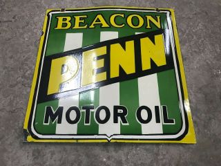 BEACON PENN MOTOR OIL PORCELAIN ENAMEL SIGN 30 X 30 INCHES S/S LARGE AND HEAVY 2