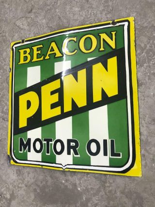 BEACON PENN MOTOR OIL PORCELAIN ENAMEL SIGN 30 X 30 INCHES S/S LARGE AND HEAVY 3