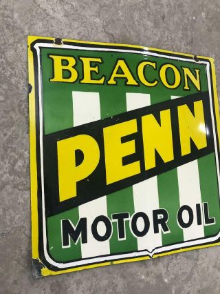 BEACON PENN MOTOR OIL PORCELAIN ENAMEL SIGN 30 X 30 INCHES S/S LARGE AND HEAVY 4