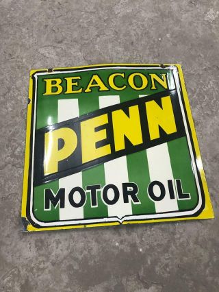 BEACON PENN MOTOR OIL PORCELAIN ENAMEL SIGN 30 X 30 INCHES S/S LARGE AND HEAVY 5