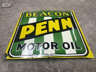 BEACON PENN MOTOR OIL PORCELAIN ENAMEL SIGN 30 X 30 INCHES S/S LARGE AND HEAVY 6