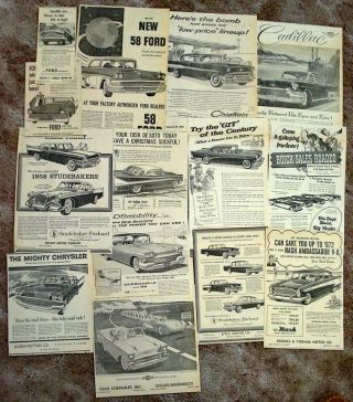 Ford,  Studebaker,  Olds,  Chrysler,  Others - - 14 1957 Newspaper Car Ads