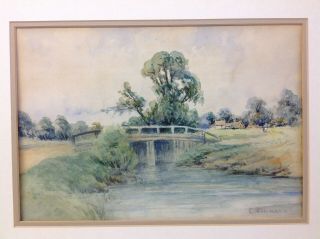 19th C Watercolor Landscape Painting Signed C.  Pissarro French Impressionist