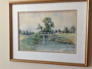 19th c Watercolor Landscape Painting signed C.  Pissarro French Impressionist 2
