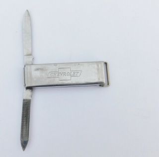 Chevrolet Advertising Pocket Knife Chrome Tone Made In Italy Keychain