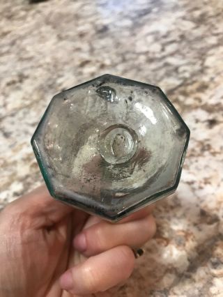 Antique Aqua 8 Sided Umbrella Ink Bottle Applied Top Hand Blown Pontil 2