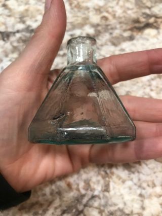 Antique Aqua 8 Sided Umbrella Ink Bottle Applied Top Hand Blown Pontil 5