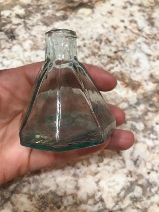 Antique Aqua 8 Sided Umbrella Ink Bottle Applied Top Hand Blown Pontil 6