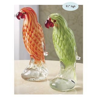 2 Orange/green Handblown Glass Parrot Bird Figurine