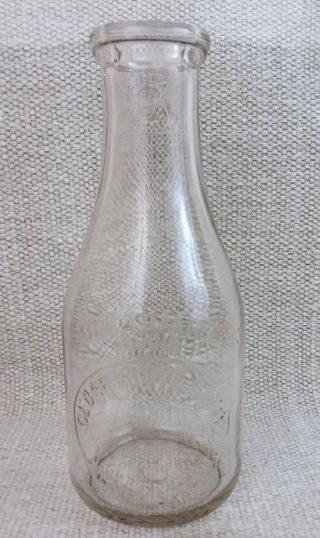 Vintage Cedar Grove Dairy One Quart Milk Glass Bottle Memphis Tennessee Rare