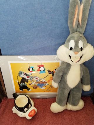 Warner Bros.  8.  5 " X 10.  5 " Print; Bugs Bunny 22 " Plush & Sylvester The Cat Mug