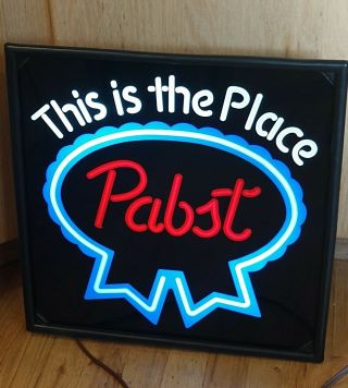 Vintage Pabst Blue Ribbon " This Is The Place " Beer Sign Lighted (not Neon)