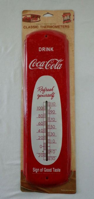Vintage Large Heavy Duty Coca - Cola Classic Metal Thermometer.