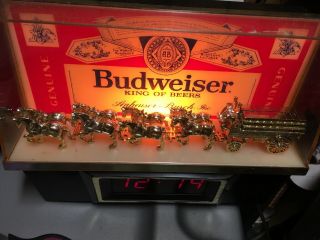 Vintage Budweiser Beer Gold Clydesdales Lamp & Digital Bar Clock Register Topper