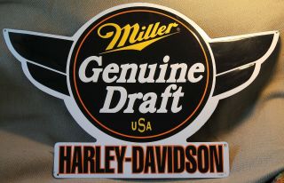 Vintage Miller Draft Beer Harley Davidson Flying Wings Sign