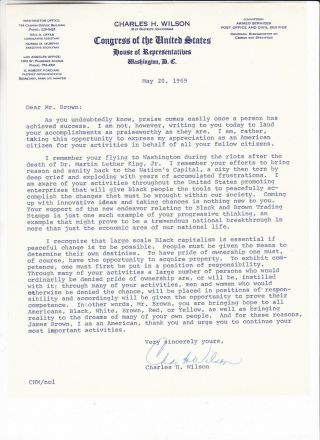 Us Congress Charles Wilson 31st District Ca Signed Letter To James Brown 1969