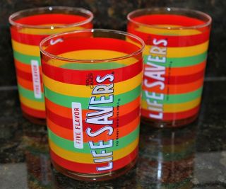 3 Vintage Lifesaver Drinking Glasses Life Savers " The Candy With The Hole "