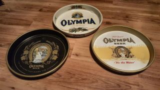 Set Of 3 Vintage Metal Olympia Beer Trays