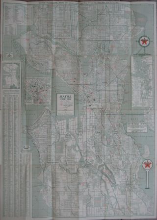 1950 TEXACO OIL Road Map SEATTLE TACOMA SPOKANE Washington Boeing Field Playfair 2