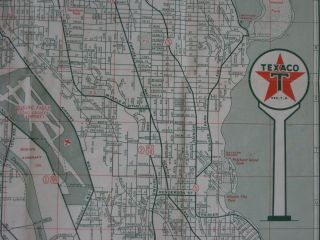 1950 TEXACO OIL Road Map SEATTLE TACOMA SPOKANE Washington Boeing Field Playfair 3