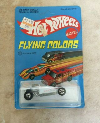 1975 Vintage Hot Wheels Flying Colors White Formula 5000 On Unpunched Card