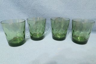 Vintage Retro Mid Century Barware Set Of 4 Green Glasses Old Fashioned Lowball