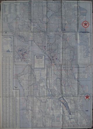 1953 TEXACO OIL Road Map SEATTLE TACOMA SPOKANE Washington Boeing Field Playfair 2