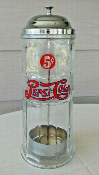 Vintage Pepsi - Cola Straw Holder Gemco 11 " Chrome & Glass