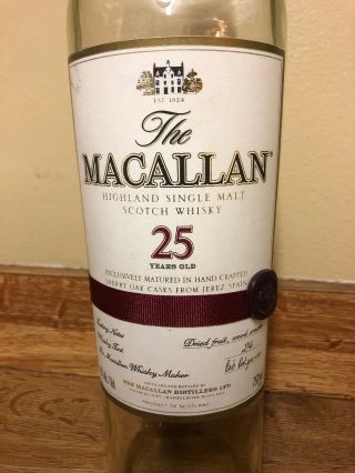 The Macallan 25 Highland Single Malt Scotch Whisky Empty Bottle Whiskey 750ml