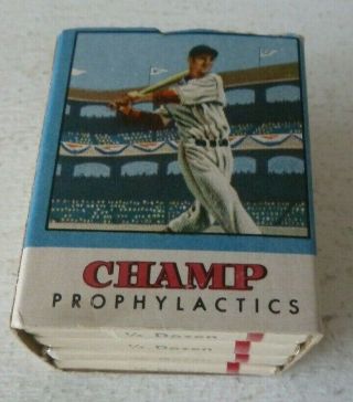 Champ Condom Package Not Tin Prophylactic Baseball Player Four Packages