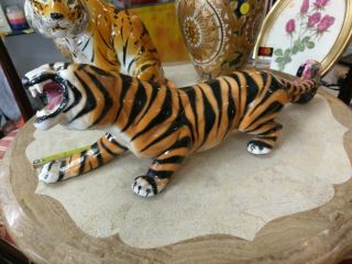 Vintage Porcelain Ceramic Snarling Bengal Tiger Figurine 21 " Long
