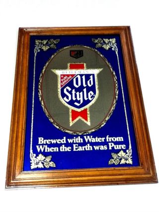 Old Style Lager Beer Sign Mirror Vintage Graphic G.  Heileman Wood Glass Bar Mg5