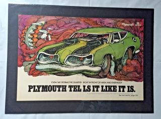 1969 Plymouth Cuda Nhra Dragway Hemi 340 " Ready To Display " Hot Rod Print Ad C