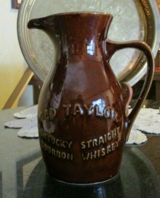 Old Taylor Kentucky Bourbon Whiskey Stoneware Pitcher Lexington Ky Bar Adv