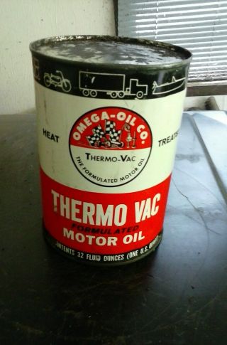 Rare Vintage Omega Oil Co.  Can 1 Quart Full Metal Tin Thermo Vac Nos