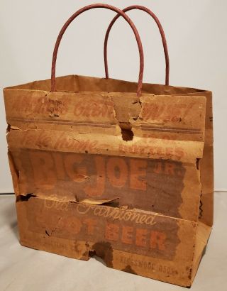 RARE BIG JOE JR.  Old Fashion Root Beer Paper Bag Case 6 Pack Holder Toledo Ohio 4