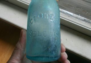 ST.  LOUIS H.  GRONE & CO McCULLY GLASS MARK SQUAT SODA BOTTLE DUG IN 1860s PRIVY 2